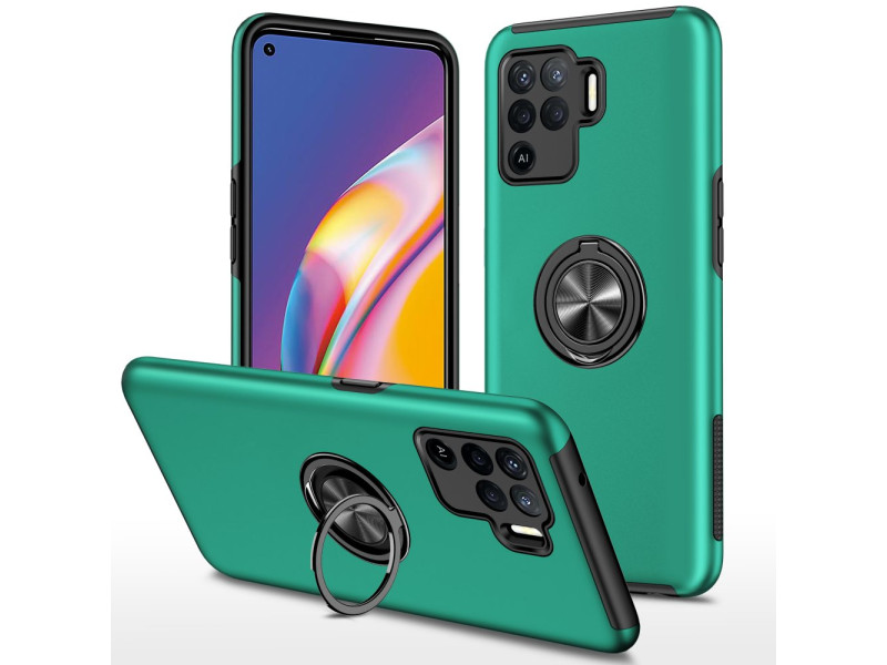 Newface Oppo Reno 5 Lite Kılıf Elit Yüzüklü Kapak - Yeşil
