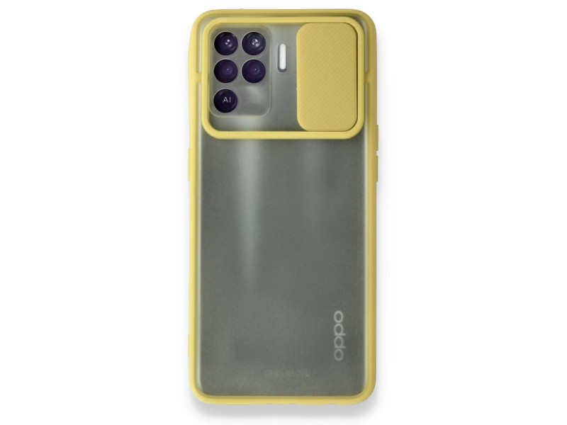 Newface Oppo Reno 5 Lite Kılıf Palm Buzlu Kamera Sürgülü Silikon - Sarı