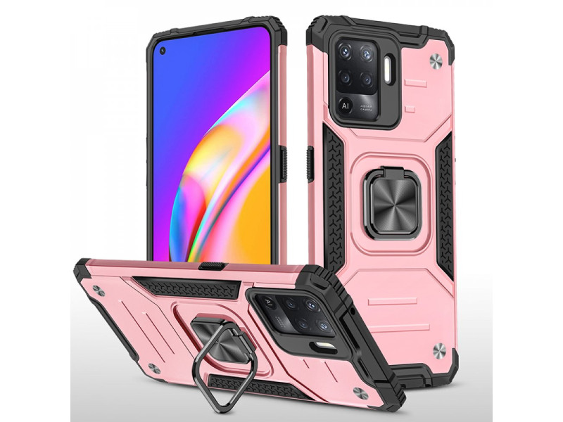 Newface Oppo Reno 5 Lite Kılıf Zegna Yüzüklü Silikon Kapak - Rose