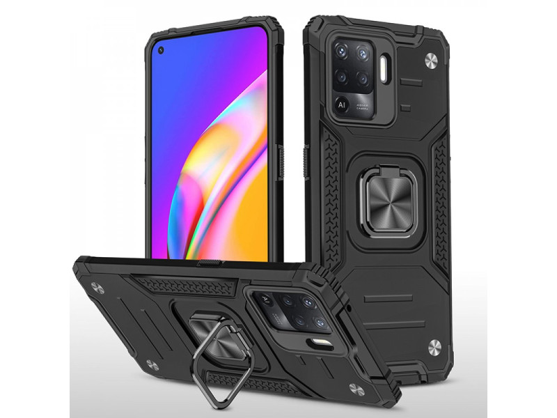 Newface Oppo Reno 5 Lite Kılıf Zegna Yüzüklü Silikon Kapak - Siyah