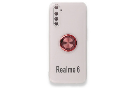 Newface Realme 6 Kılıf Gros Yüzüklü Silikon - Kırmızı