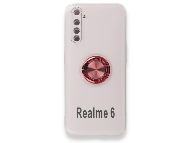 Newface Realme 6 Kılıf Gros Yüzüklü Silikon - Kırmızı