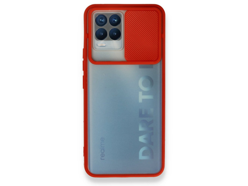 Newface Realme 8 Kılıf Palm Buzlu Kamera Sürgülü Silikon - Kırmızı