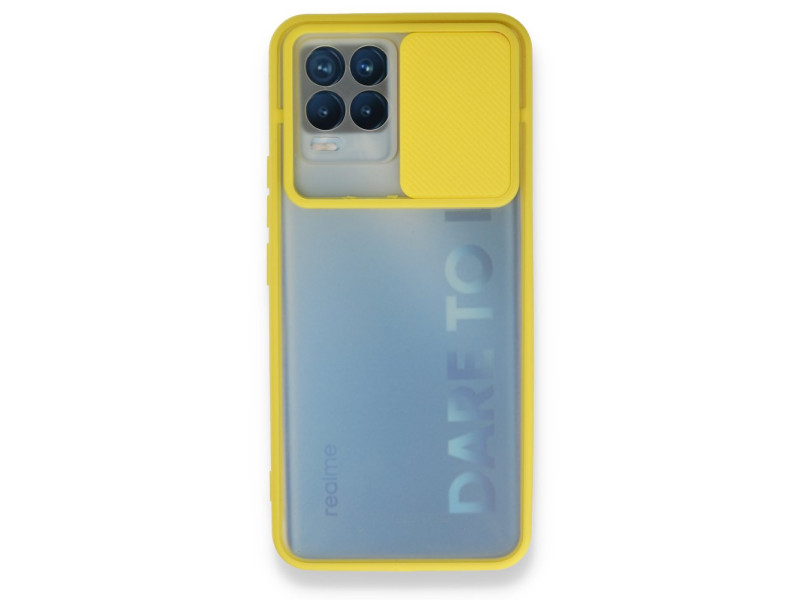 Newface Realme 8 Pro Kılıf Palm Buzlu Kamera Sürgülü Silikon - Sarı
