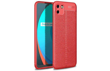 Newface Realme C11 Kılıf Focus Derili Silikon - Kırmızı