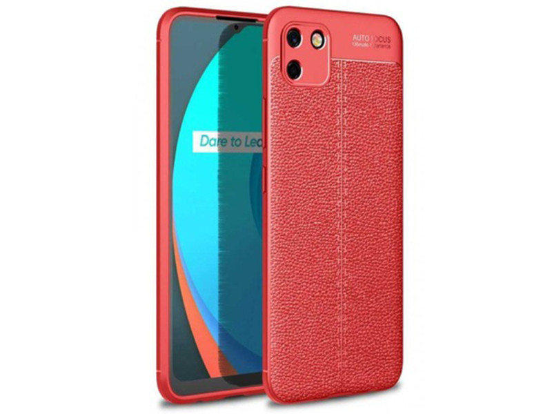 Newface Realme C11 Kılıf Focus Derili Silikon - Kırmızı