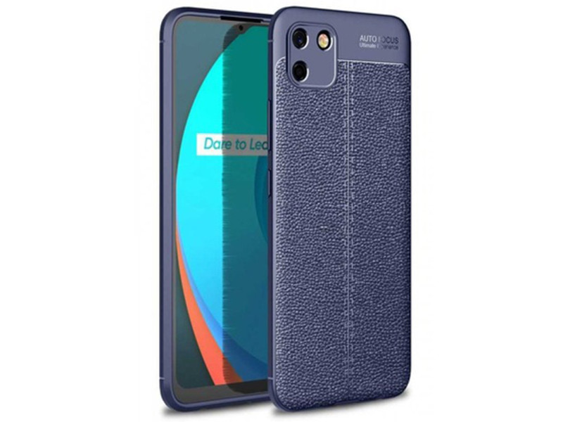 Newface Realme C11 Kılıf Focus Derili Silikon - Lacivert