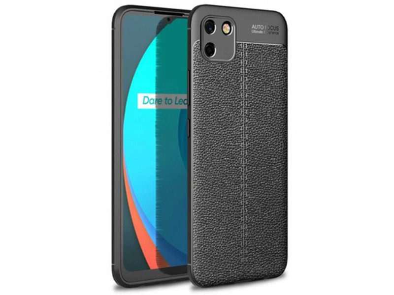 Newface Realme C11 Kılıf Focus Derili Silikon - Siyah