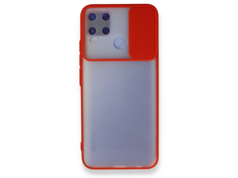 Newface Realme C15 Kılıf Palm Buzlu Kamera Sürgülü Silikon - Kırmızı