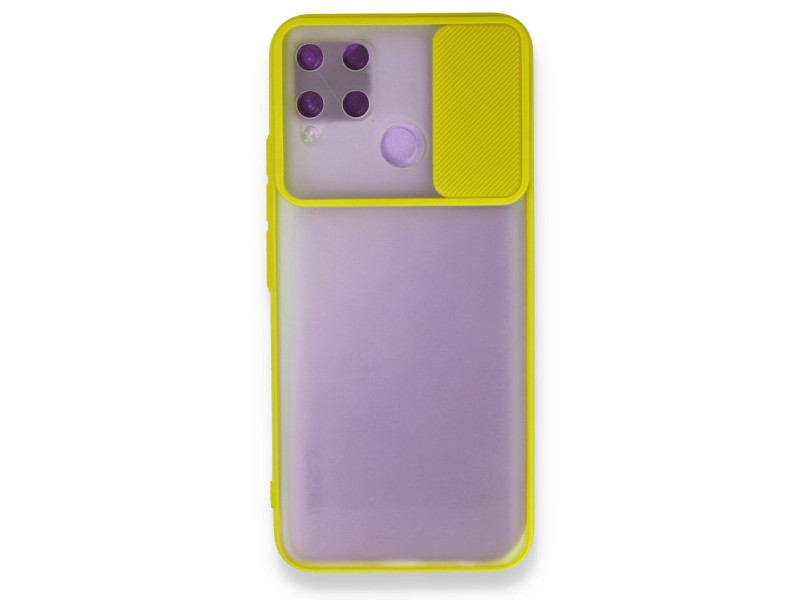 Newface Realme C15 Kılıf Palm Buzlu Kamera Sürgülü Silikon - Sarı