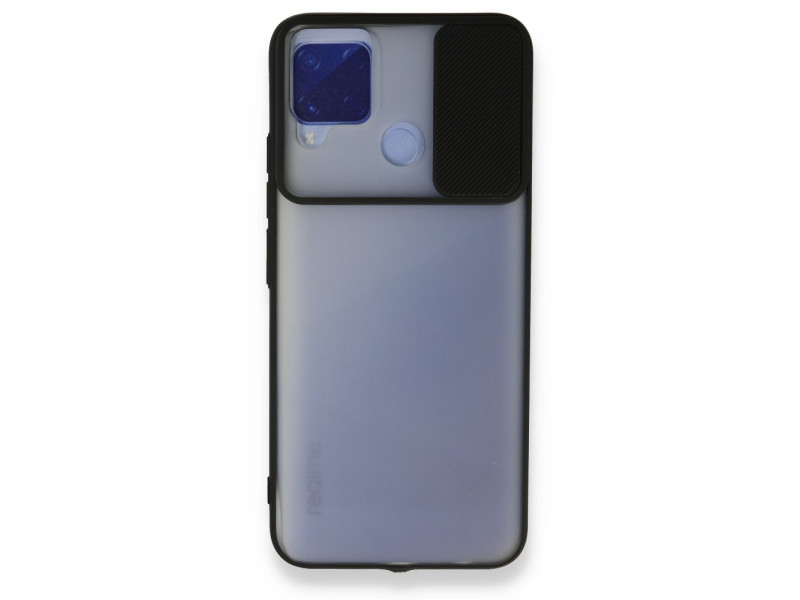 Newface Realme C15 Kılıf Palm Buzlu Kamera Sürgülü Silikon - Siyah