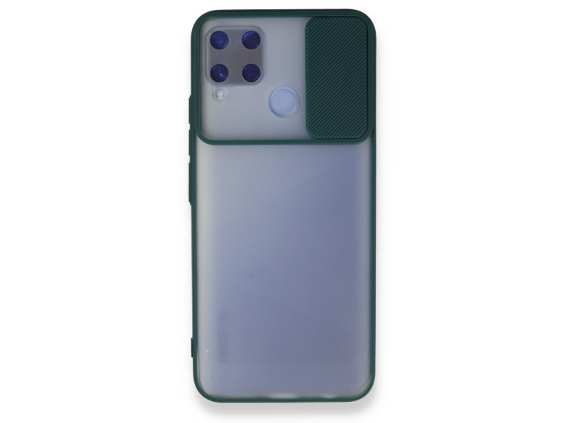 Newface Realme C15 Kılıf Palm Buzlu Kamera Sürgülü Silikon - Yeşil