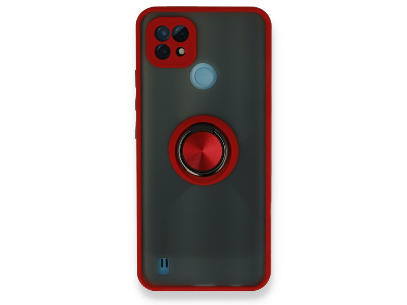 Newface Realme C21 Kılıf Montreal Yüzüklü Silikon Kapak - Kırmızı
