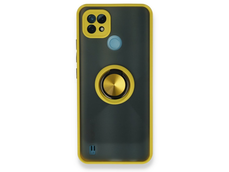 Newface Realme C21 Kılıf Montreal Yüzüklü Silikon Kapak - Sarı