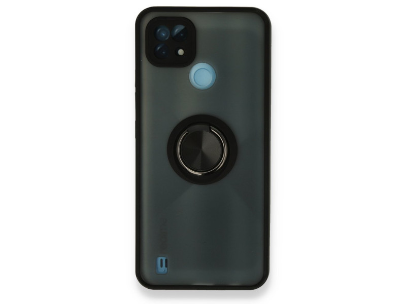 Newface Realme C21 Kılıf Montreal Yüzüklü Silikon Kapak - Siyah