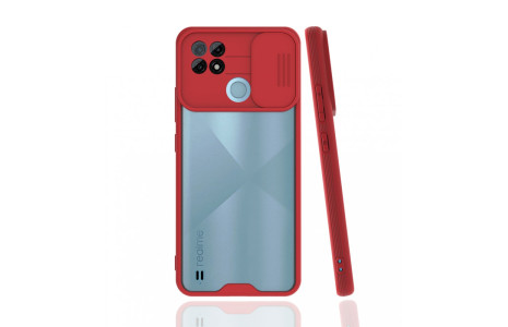Newface Realme C21 Kılıf Platin Kamera Koruma Silikon - Kırmızı