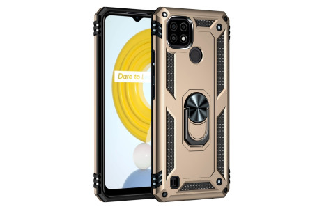 Newface Realme C21 Kılıf Sofya Yüzüklü Silikon Kapak - Gold