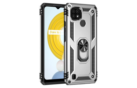Newface Realme C21 Kılıf Sofya Yüzüklü Silikon Kapak - Gümüş