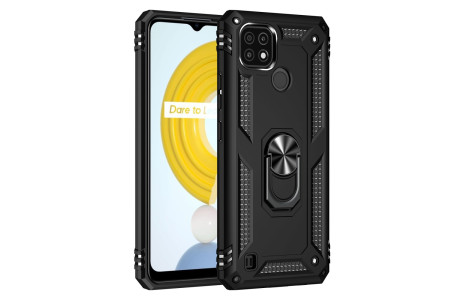 Newface Realme C21 Kılıf Sofya Yüzüklü Silikon Kapak - Siyah