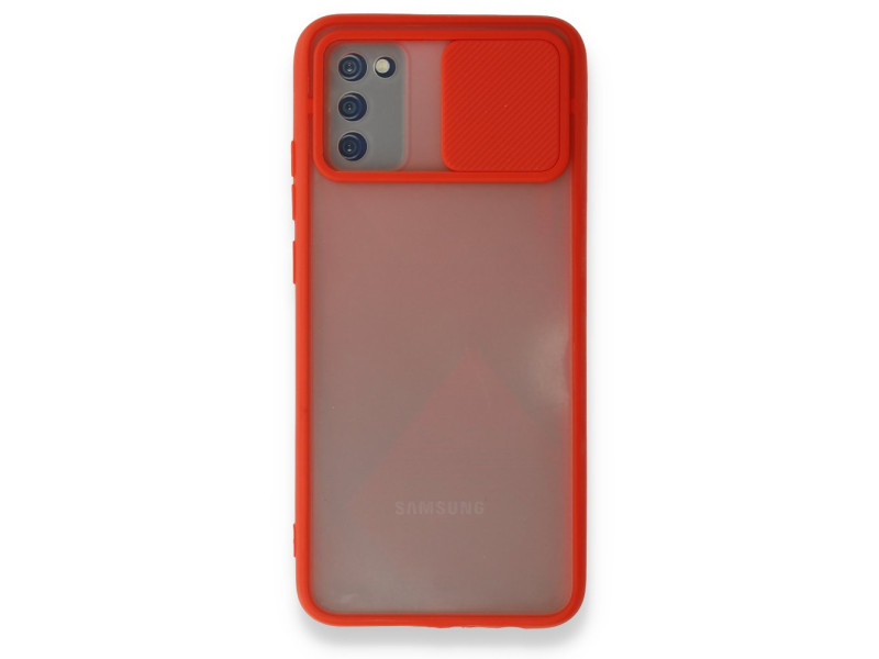 Newface Samsung Galaxy A03S Kılıf Palm Buzlu Kamera Sürgülü Silikon - Kırmızı