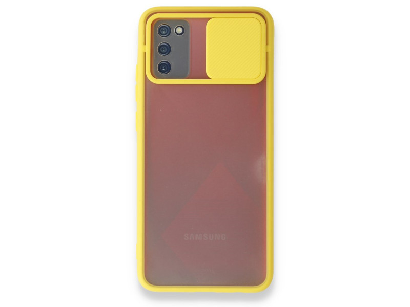 Newface Samsung Galaxy A03S Kılıf Palm Buzlu Kamera Sürgülü Silikon - Sarı