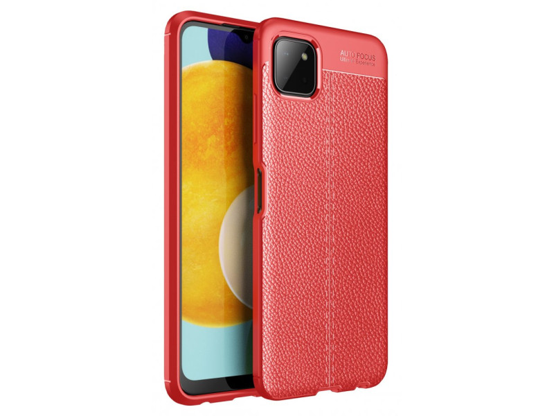 Newface Samsung Galaxy A22 Kılıf Focus Derili Silikon - Kırmızı