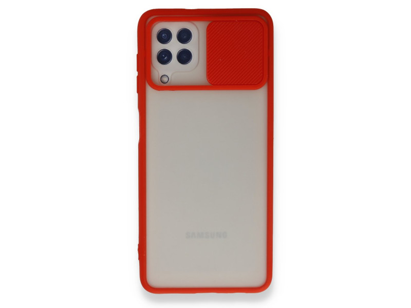 Newface Samsung Galaxy M32 Kılıf Palm Buzlu Kamera Sürgülü Silikon - Kırmızı
