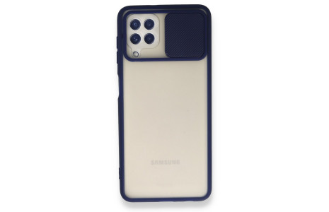 Newface Samsung Galaxy A22 Kılıf Palm Buzlu Kamera Sürgülü Silikon - Lacivert