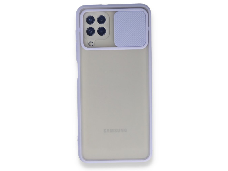 Newface Samsung Galaxy M32 Kılıf Palm Buzlu Kamera Sürgülü Silikon - Lila