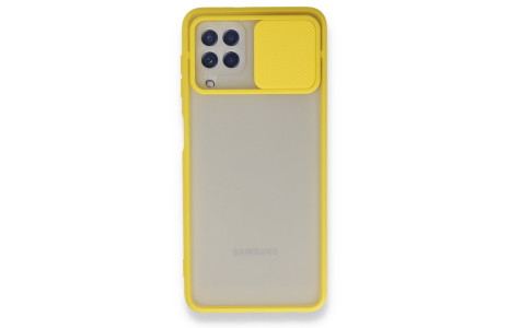 Newface Samsung Galaxy A22 Kılıf Palm Buzlu Kamera Sürgülü Silikon - Sarı