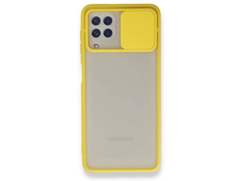 Newface Samsung Galaxy M32 Kılıf Palm Buzlu Kamera Sürgülü Silikon - Sarı