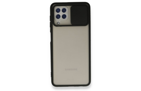 Newface Samsung Galaxy A22 Kılıf Palm Buzlu Kamera Sürgülü Silikon - Siyah
