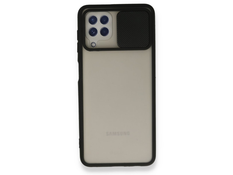 Newface Samsung Galaxy M32 Kılıf Palm Buzlu Kamera Sürgülü Silikon - Siyah