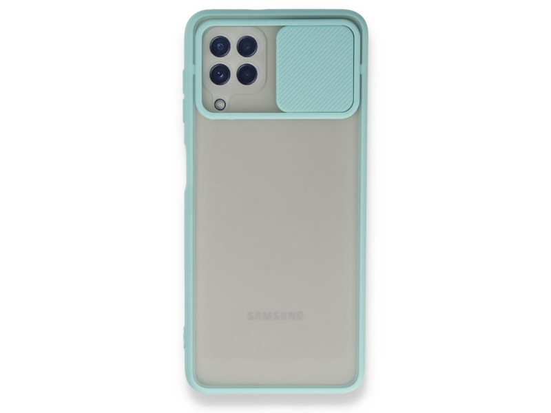 Newface Samsung Galaxy M32 Kılıf Palm Buzlu Kamera Sürgülü Silikon - Turkuaz