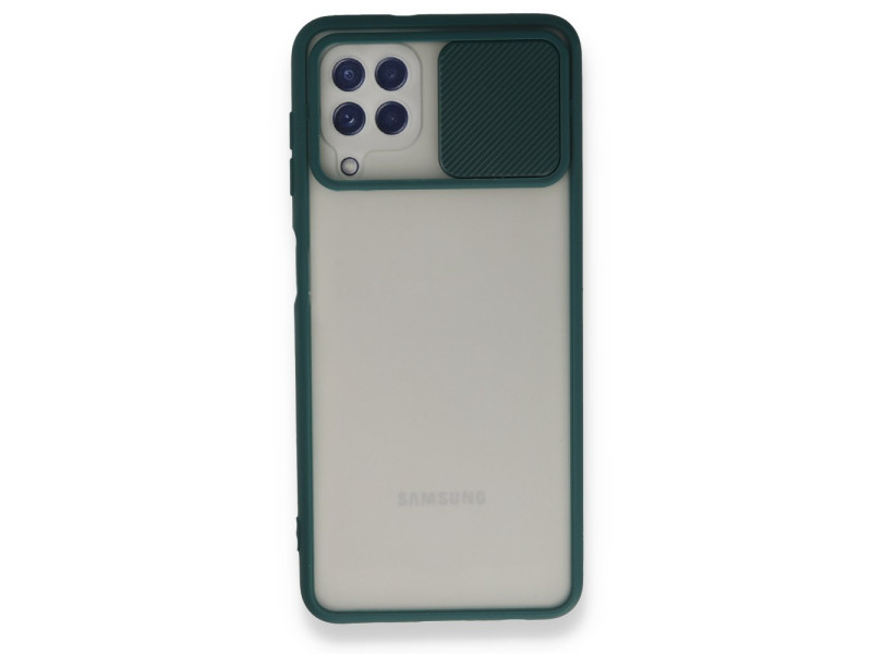 Newface Samsung Galaxy M32 Kılıf Palm Buzlu Kamera Sürgülü Silikon - Yeşil