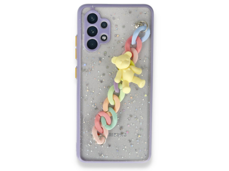 Newface Samsung Galaxy A32 Kılıf Ayıcıklı Silikon - Lila