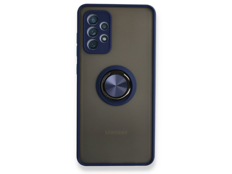 Newface Samsung Galaxy A52S Kılıf Montreal Yüzüklü Silikon Kapak - Lacivert