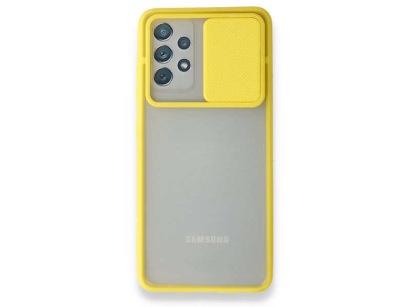 Newface Samsung Galaxy A52S Kılıf Palm Buzlu Kamera Sürgülü Silikon - Sarı