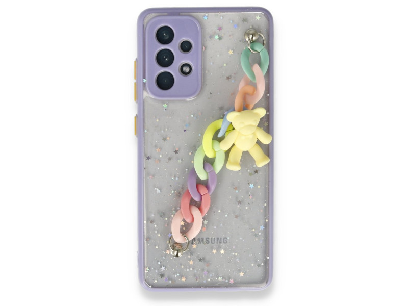 Newface Samsung Galaxy A72 Kılıf Ayıcıklı Silikon - Lila
