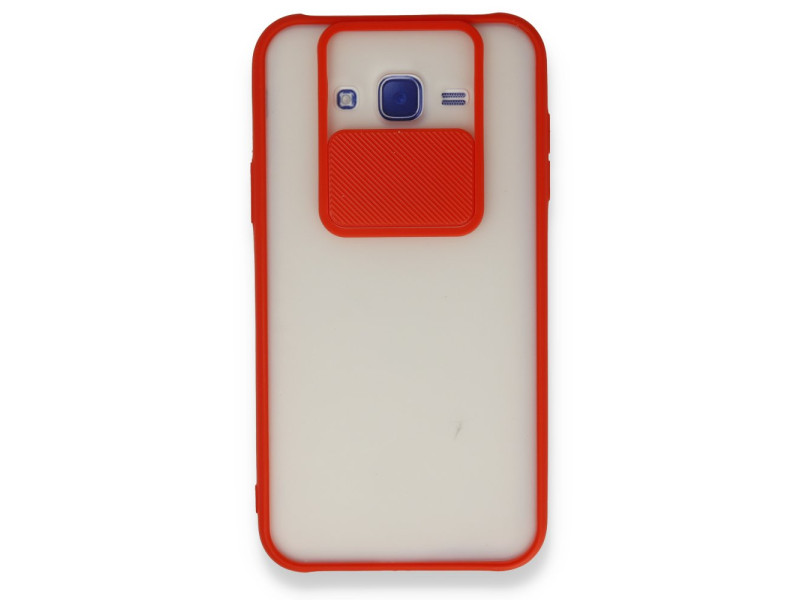 Newface Samsung Galaxy J7 Kılıf Palm Buzlu Kamera Sürgülü Silikon - Kırmızı