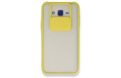 Newface Samsung Galaxy J7 Kılıf Palm Buzlu Kamera Sürgülü Silikon - Sarı