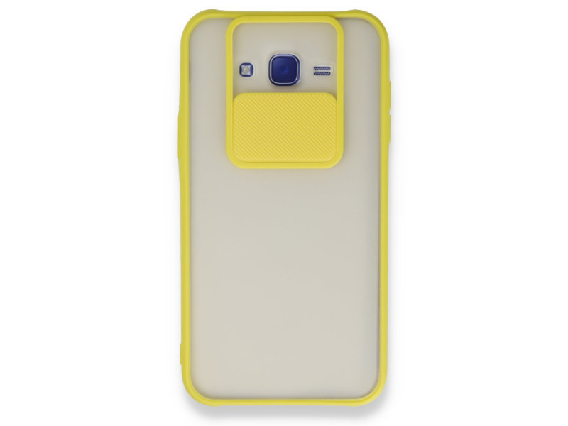 Newface Samsung Galaxy J7 Kılıf Palm Buzlu Kamera Sürgülü Silikon - Sarı