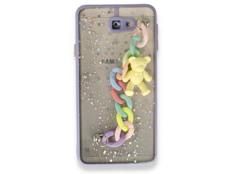 Newface Samsung Galaxy J7 Prime Kılıf Ayıcıklı Silikon - Lila