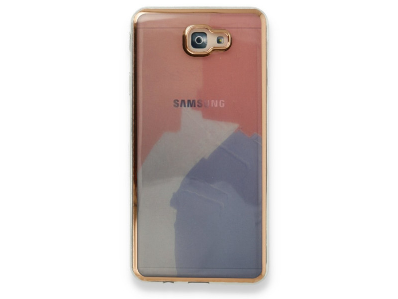 Newface Samsung Galaxy J7 Prime Kılıf Çiçekli Silikon - Pembe - Mavi