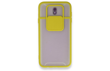 Newface Samsung Galaxy J7 Pro / J730 Kılıf Palm Buzlu Kamera Sürgülü Silikon - Sarı