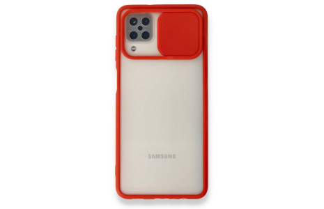 Newface Samsung Galaxy M12 Kılıf Palm Buzlu Kamera Sürgülü Silikon - Kırmızı