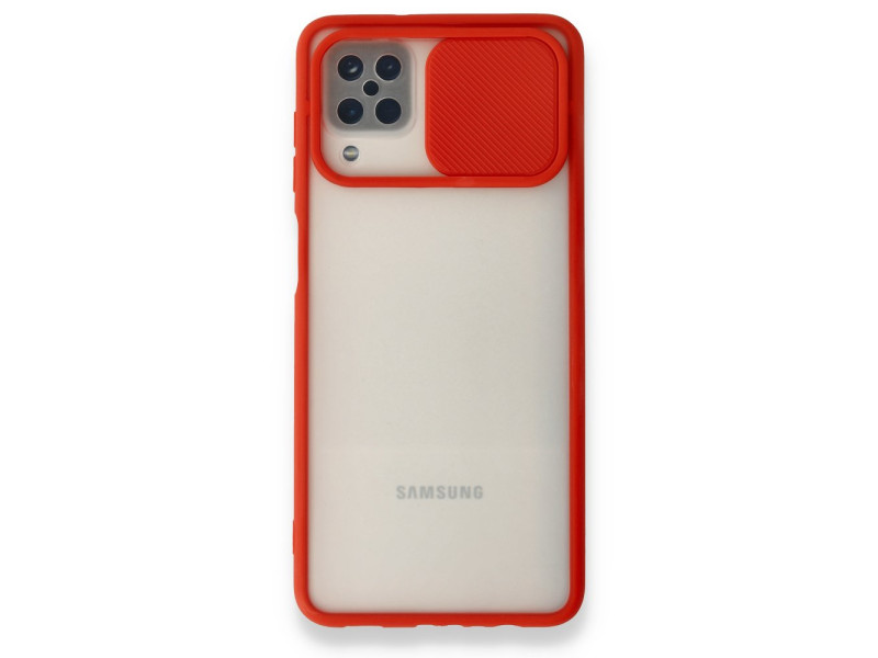 Newface Samsung Galaxy M12 Kılıf Palm Buzlu Kamera Sürgülü Silikon - Kırmızı