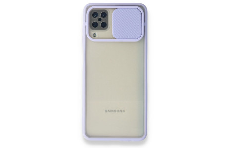 Newface Samsung Galaxy M12 Kılıf Palm Buzlu Kamera Sürgülü Silikon - Lila