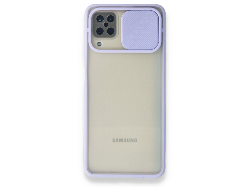 Newface Samsung Galaxy M12 Kılıf Palm Buzlu Kamera Sürgülü Silikon - Lila