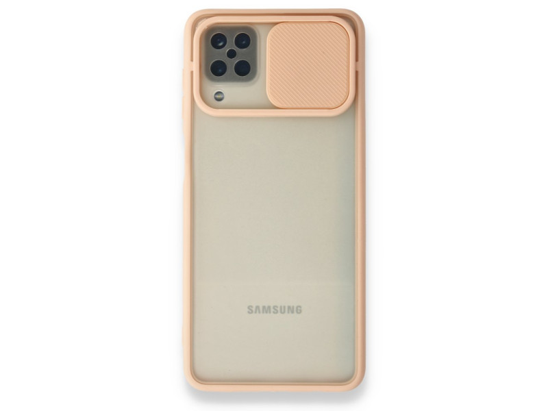 Newface Samsung Galaxy M12 Kılıf Palm Buzlu Kamera Sürgülü Silikon - Pembe